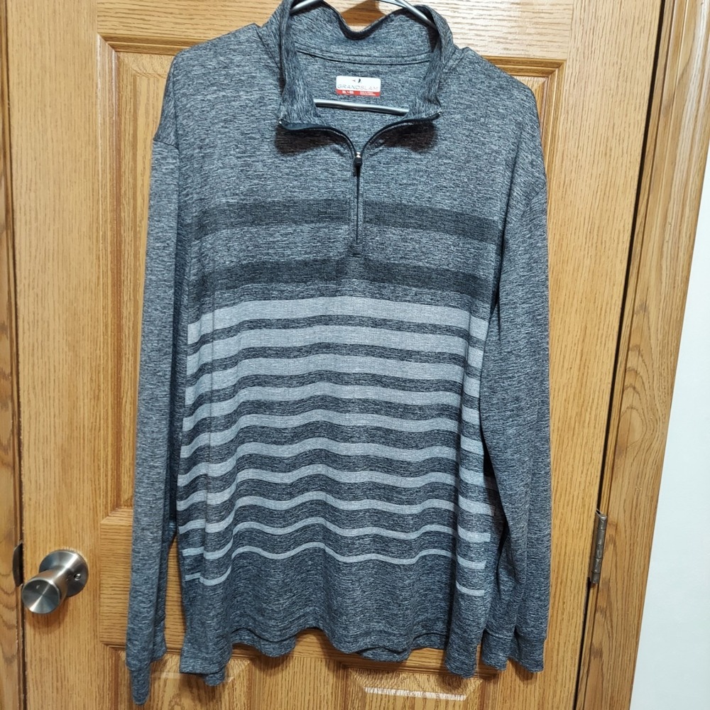 Grand Slam Performance Pullover‎ Mens XL Gray Stripe 1/4 Zip Long Sleeve